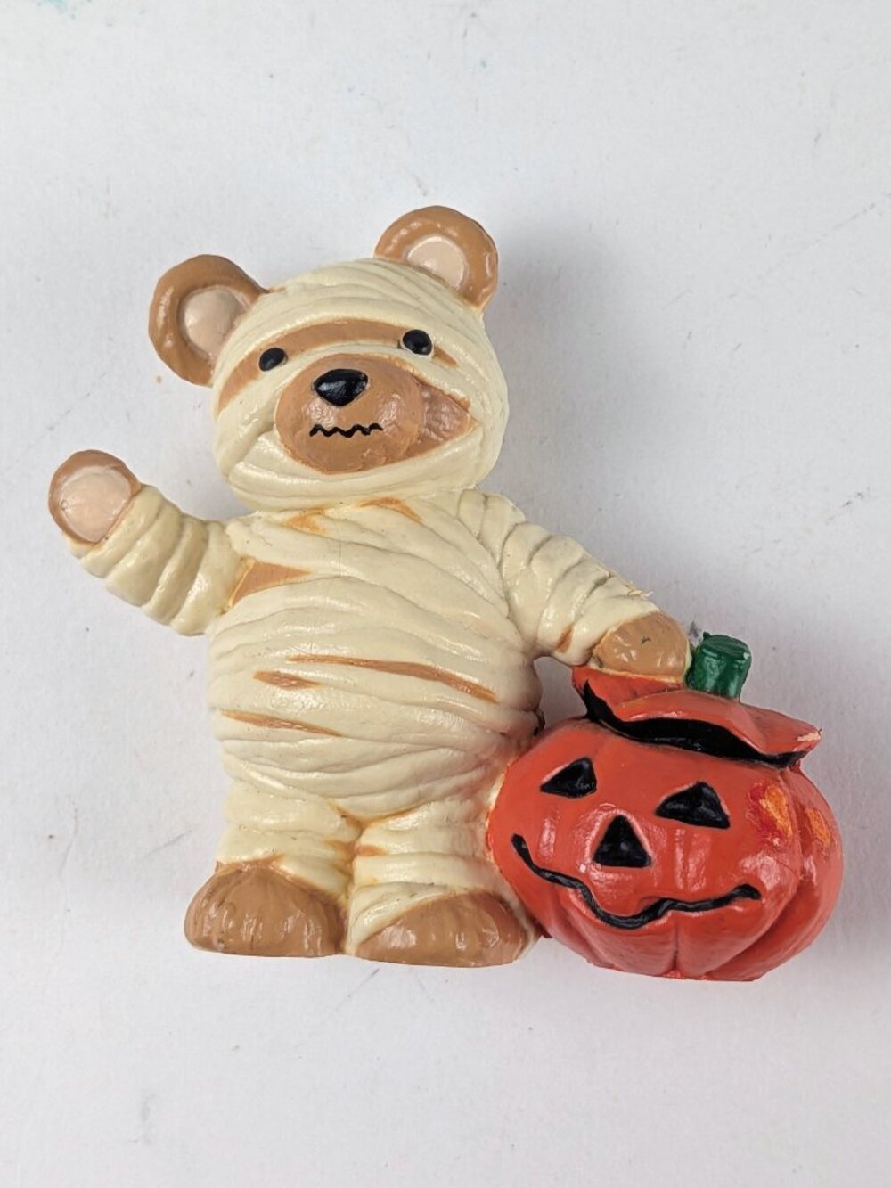 Vintage Resin Mummy Teddy Bear + Pumpkin Figurine
